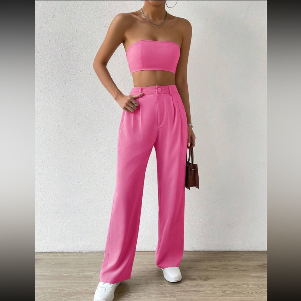 SHEIN (Small or size 4) Crop Tube Top & Straight Leg Pants Set